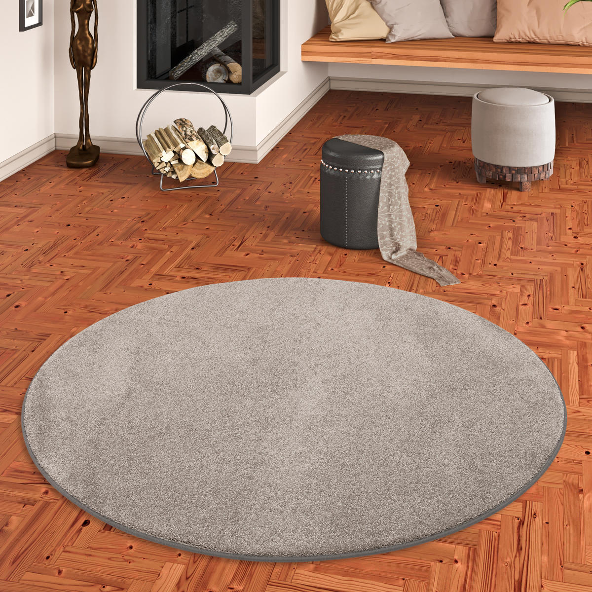 HOCHFLOR LUXUS VELOURS TEPPICH TOUCH RUND - Taupe, Textil (160/160cm) - Snapstyle