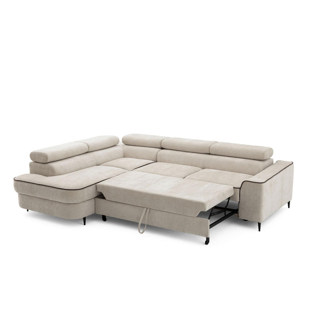 ECKSOFA EVER L Links mit Schlaffunktion 193x126 Chenille Beige - Beige/Schwarz, Holz/Textil (267/204cm) - Muffo