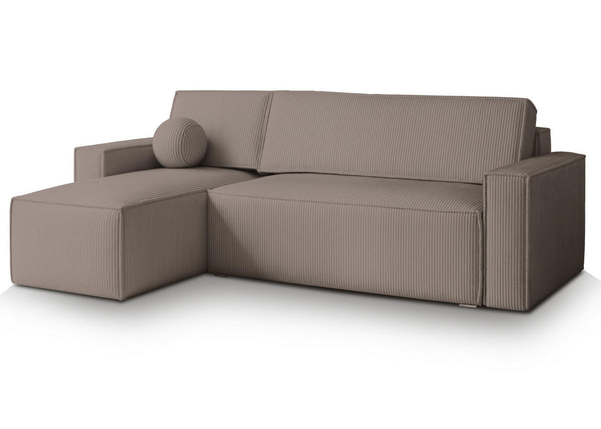 ECKSOFA RAVELO P Beige Kordstoff mit Schlaffunktion - Beige, Holz (240/140cm) - MASSENO