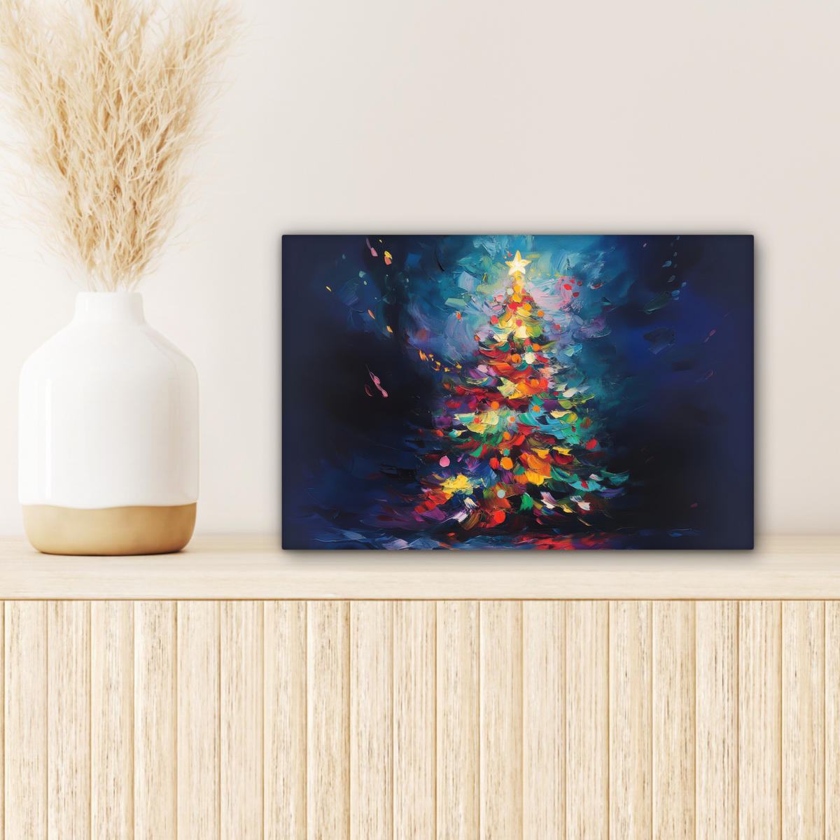 LEINWANDBILD Weihnachtsbaum - Weihnachten - Abstrakt - Farbenfroh Deko Schlafzimmer 30x20 cm - Multicolor, Textil (30/20cm) - MuchoWow