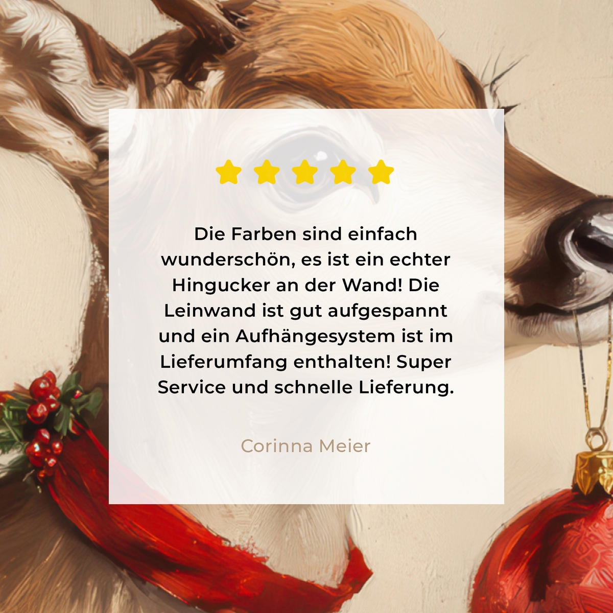 LEINWANDBILD Weihnachten - Hirsch - Geweih - Weihnachtskugel - Rentier 30x40 cm - Hellbraun, Textil (30/40cm) - MuchoWow