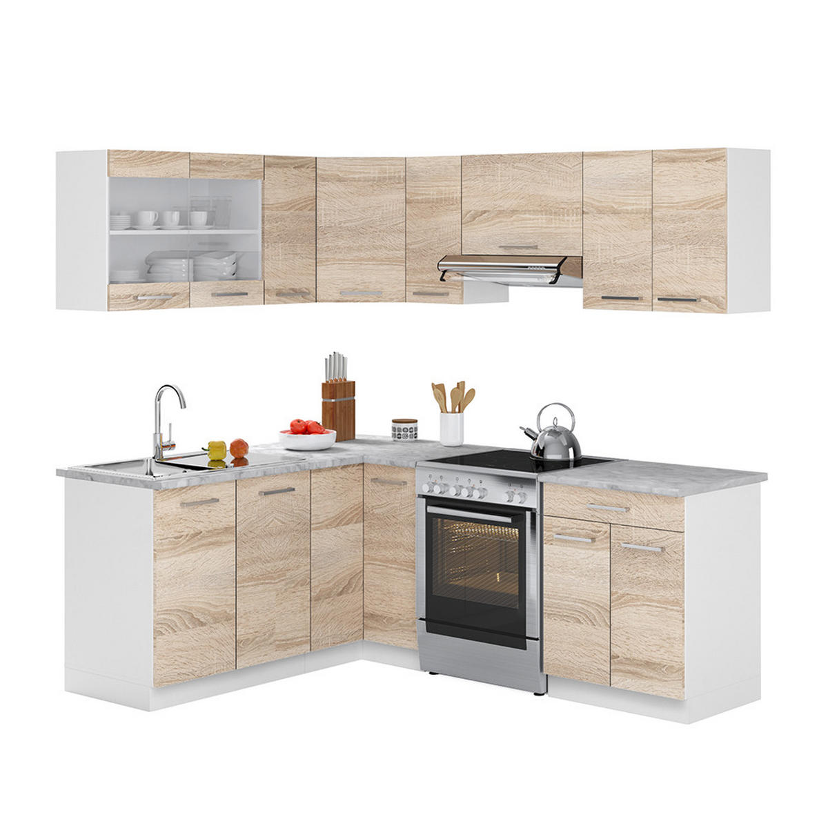 ECKKÜCHE Rick Weiß/Sonoma 207 x 167 cm , AP Marmor - Weiß, Holzwerkstoff (210/81.6/60cm) - Vicco