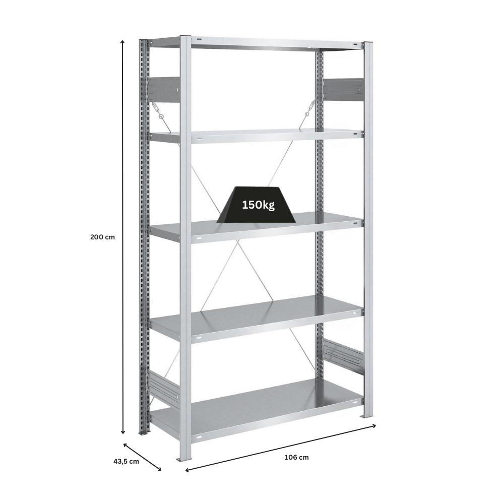 SCHWERLASTREGAL Silver Mamba 200x100x40cm 5 Ebenen je 150kg Fachlast Verzinkt - Silberfarben, Metall (100/200/40cm) - PROREGAL