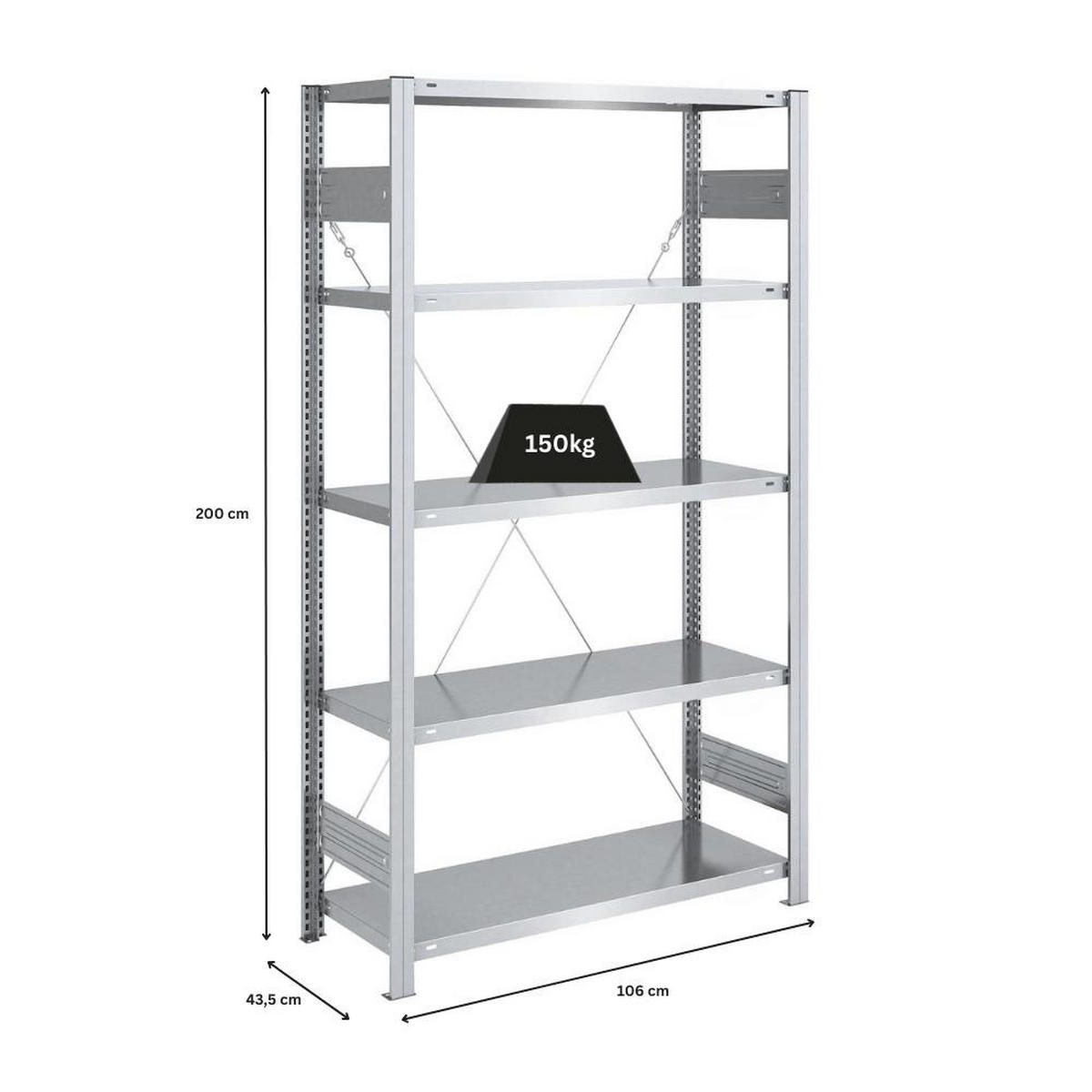 SCHWERLASTREGAL Silver Mamba 200x100x40cm 5 Ebenen je 150kg Fachlast Verzinkt - Silberfarben, Metall (100/200/40cm) - PROREGAL