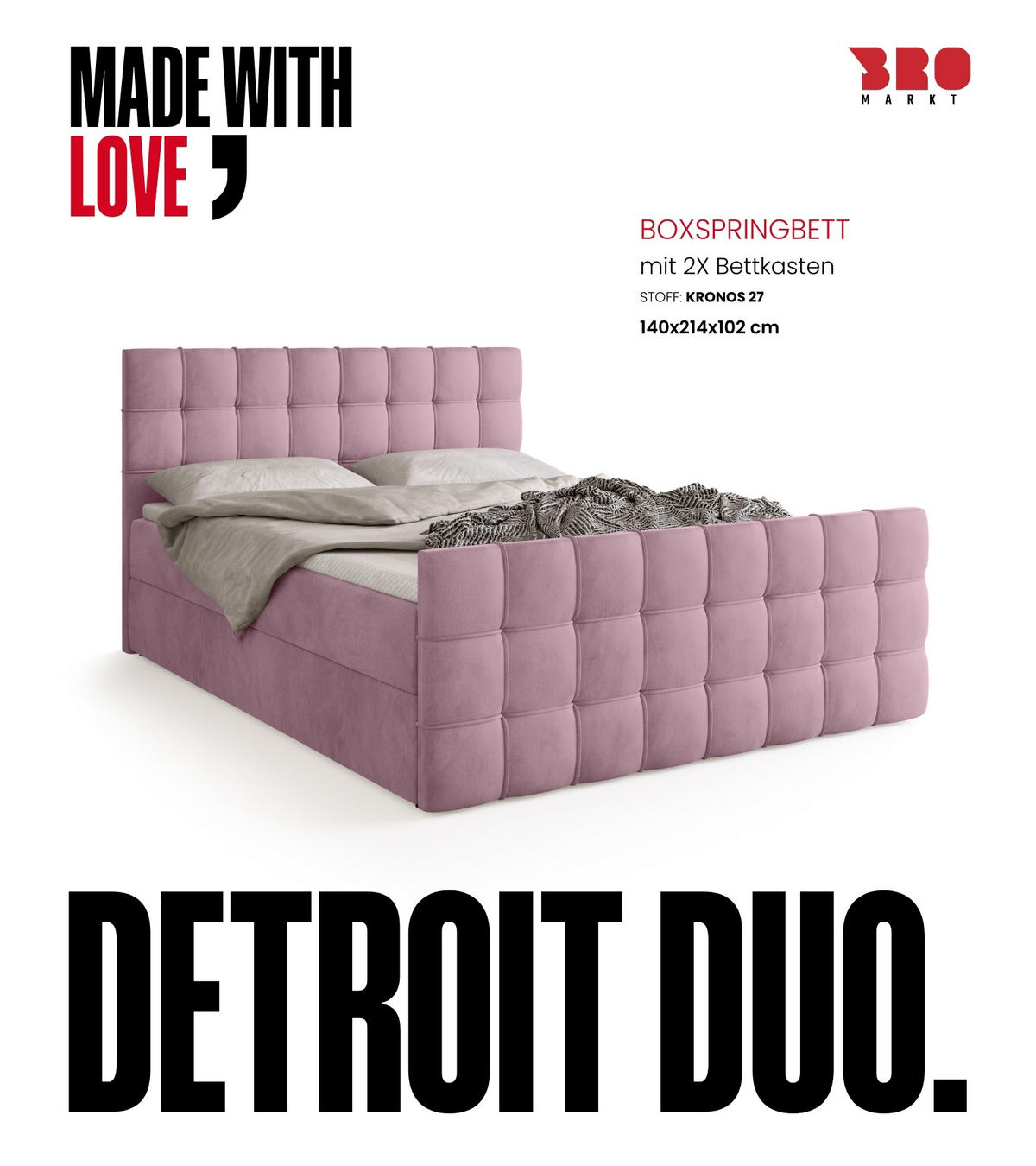 BOXBETT Detroit Duo mit Topper 140/200 Puderrosa - Rosa, Textil (140/200cm) - Bromarkt