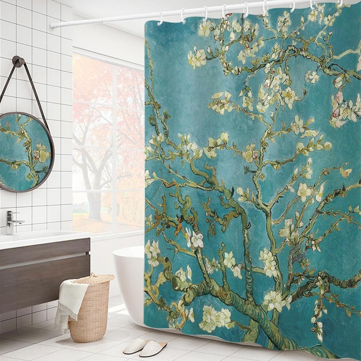 DUSCHVORHANG Blumen Muster lang 180 x 180 cm dekorativ fürs Badezimmer - Blau, Textil (180/180cm) - MCBOSON
