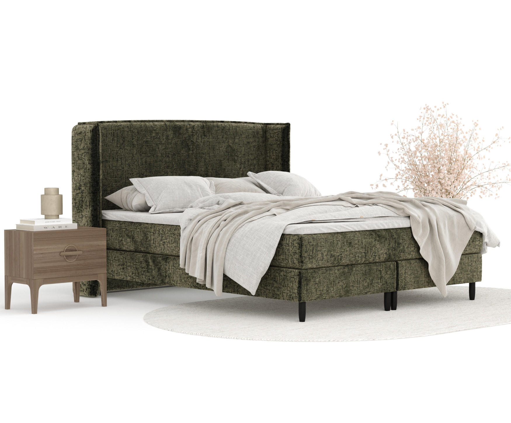 KONTINENTALBETT Ardis Olivenfarbe 140/200 cm mit Matratze und Topper - Schwarz/Olivgrün, Holz/Holzwerkstoff (140/200cm) - Maison de Reve