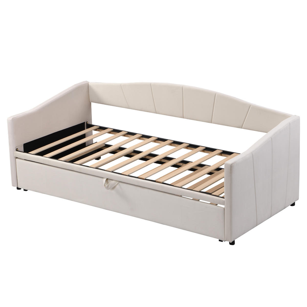 SCHLAFSOFA ausziehbar 90/180x200 cm Samt Beige mit Lattenrost - Beige, Metall (90/200cm) - Meubliv