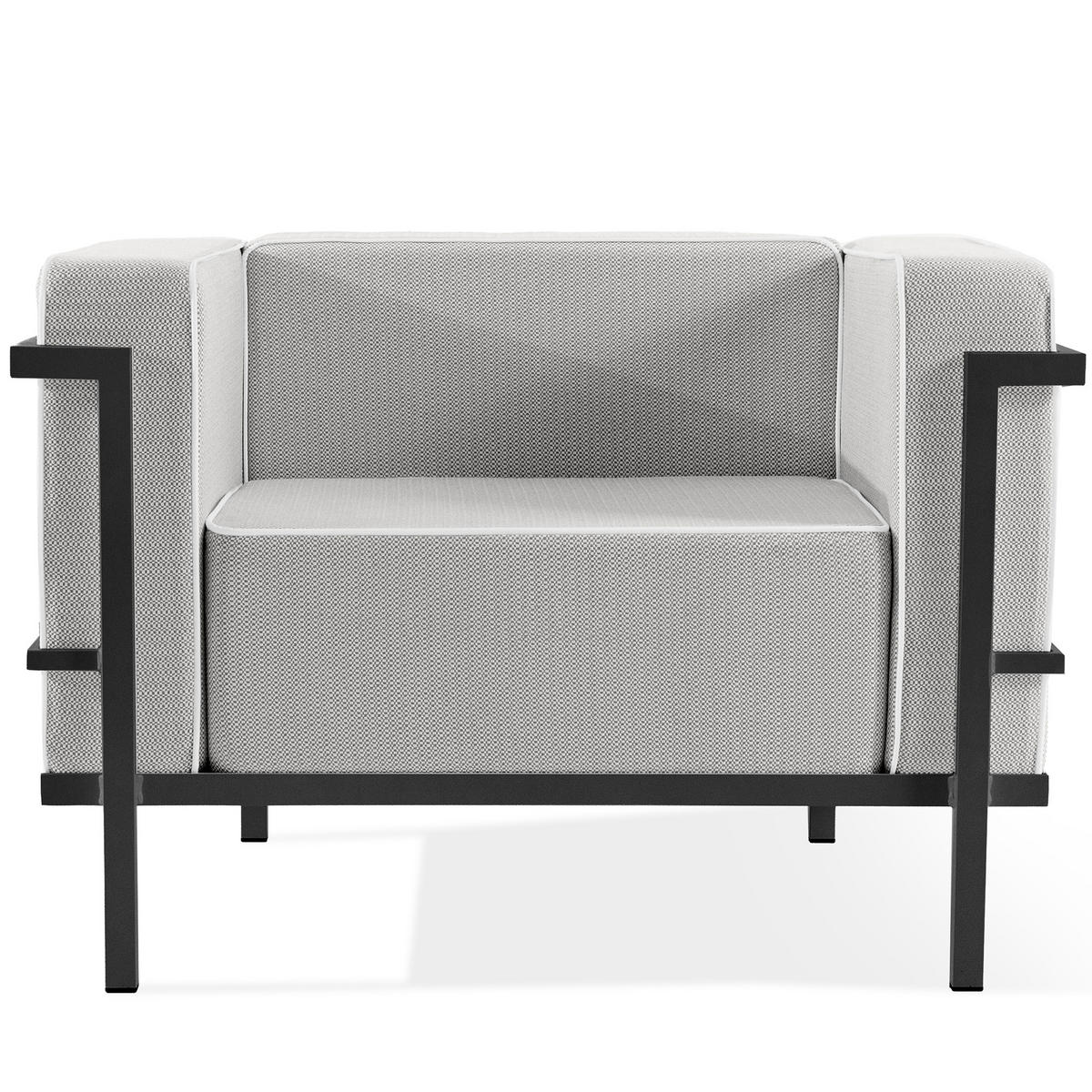 GARTENLOUNGE-SET TRIGLO 1x Tisch, 2x Sessel, 1x Sofa 3-Sitzer, 4-tlg., Modern, Dunkelgrau - Dunkelgrau/Weiß, Glas/Textil - KONSIMO®