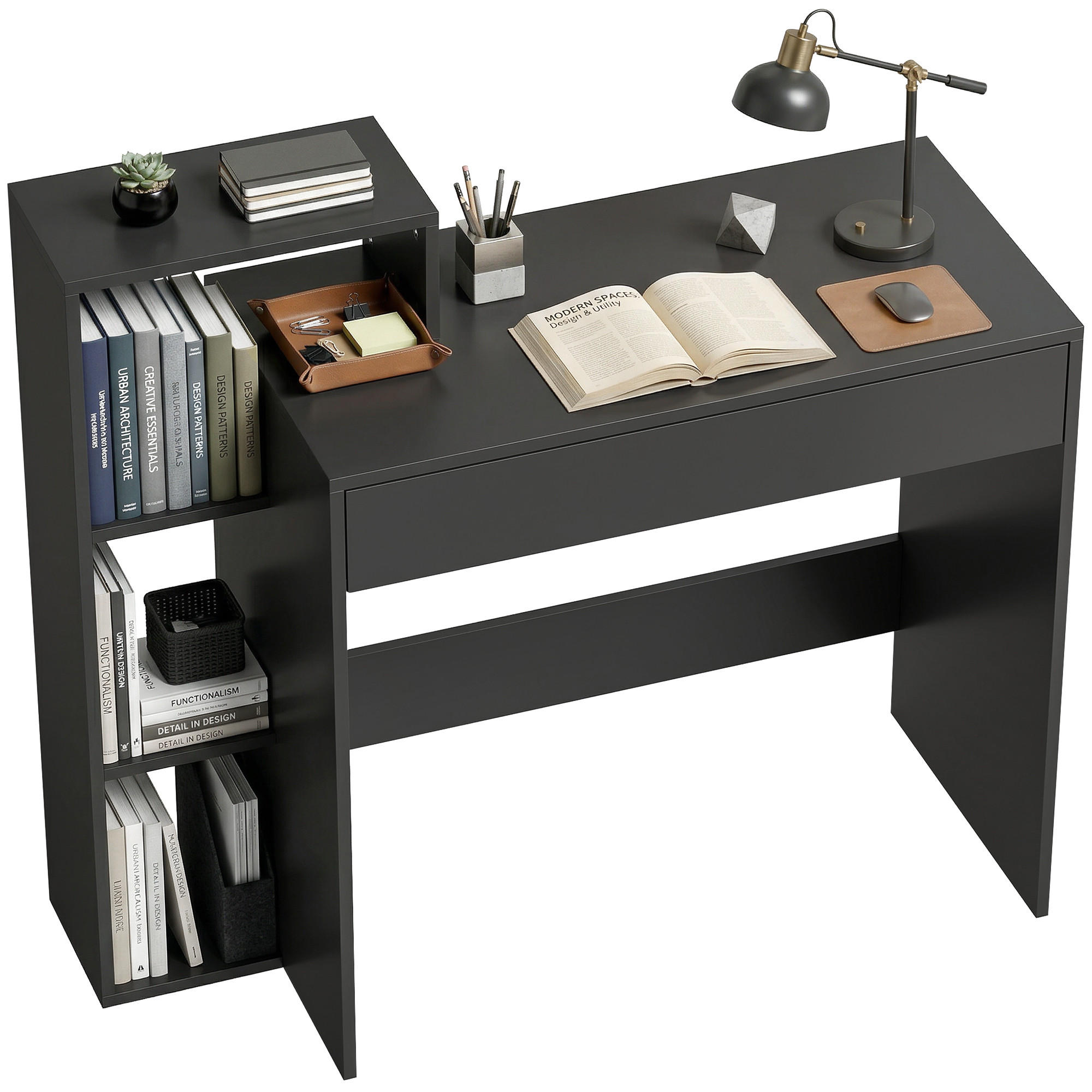 SCHREIBTISCH Schwarz mit Schublade und Ablagefächern 100/40/90 cm - Schwarz, Holzwerkstoff (40/100/90cm) - PANGIVO