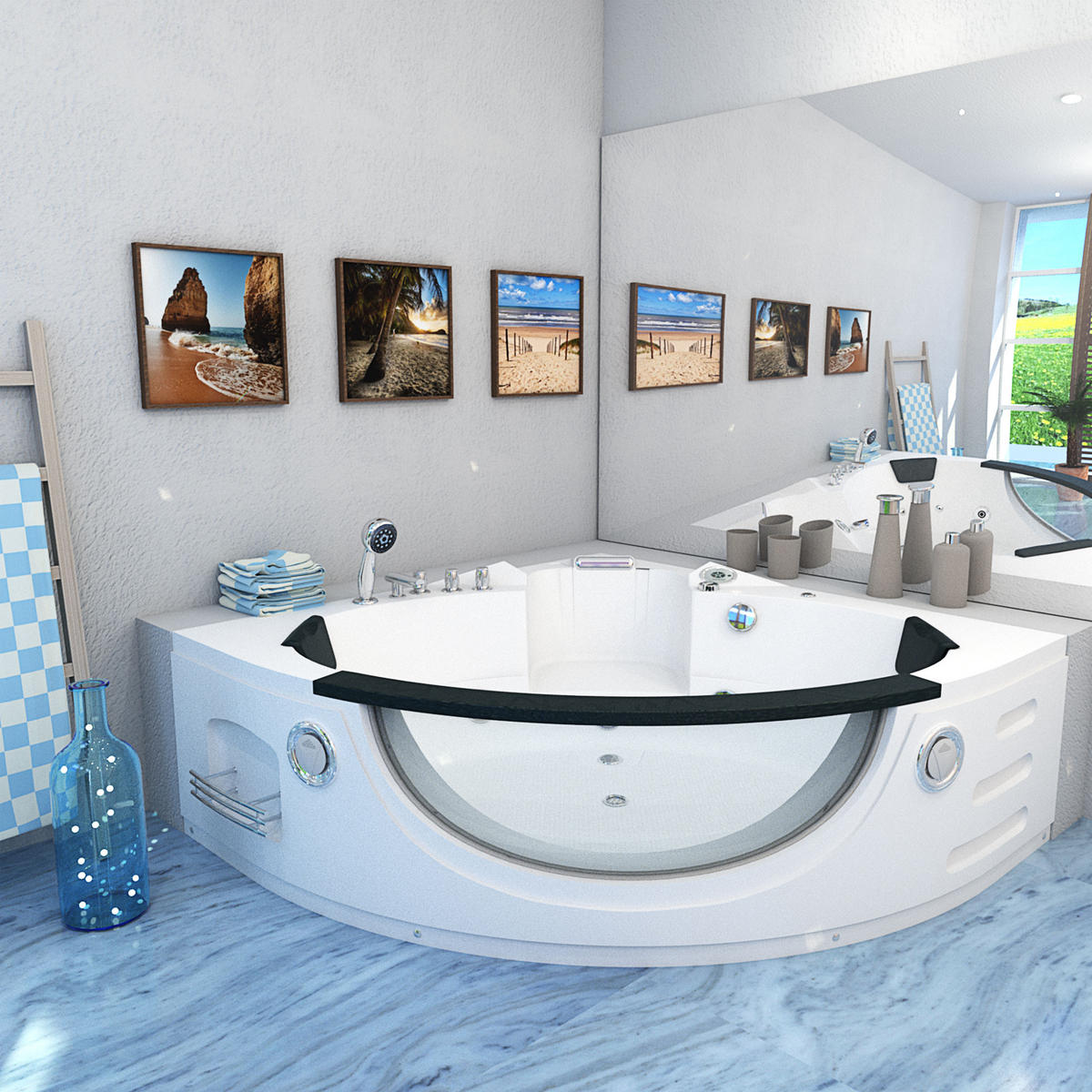 WHIRLPOOL Pool Badewanne Wanne W06R-TH 152x152cm - Weiß, Glas/Kunststoff (152/65/152cm) - AcquaVapore by Sandra Jentho