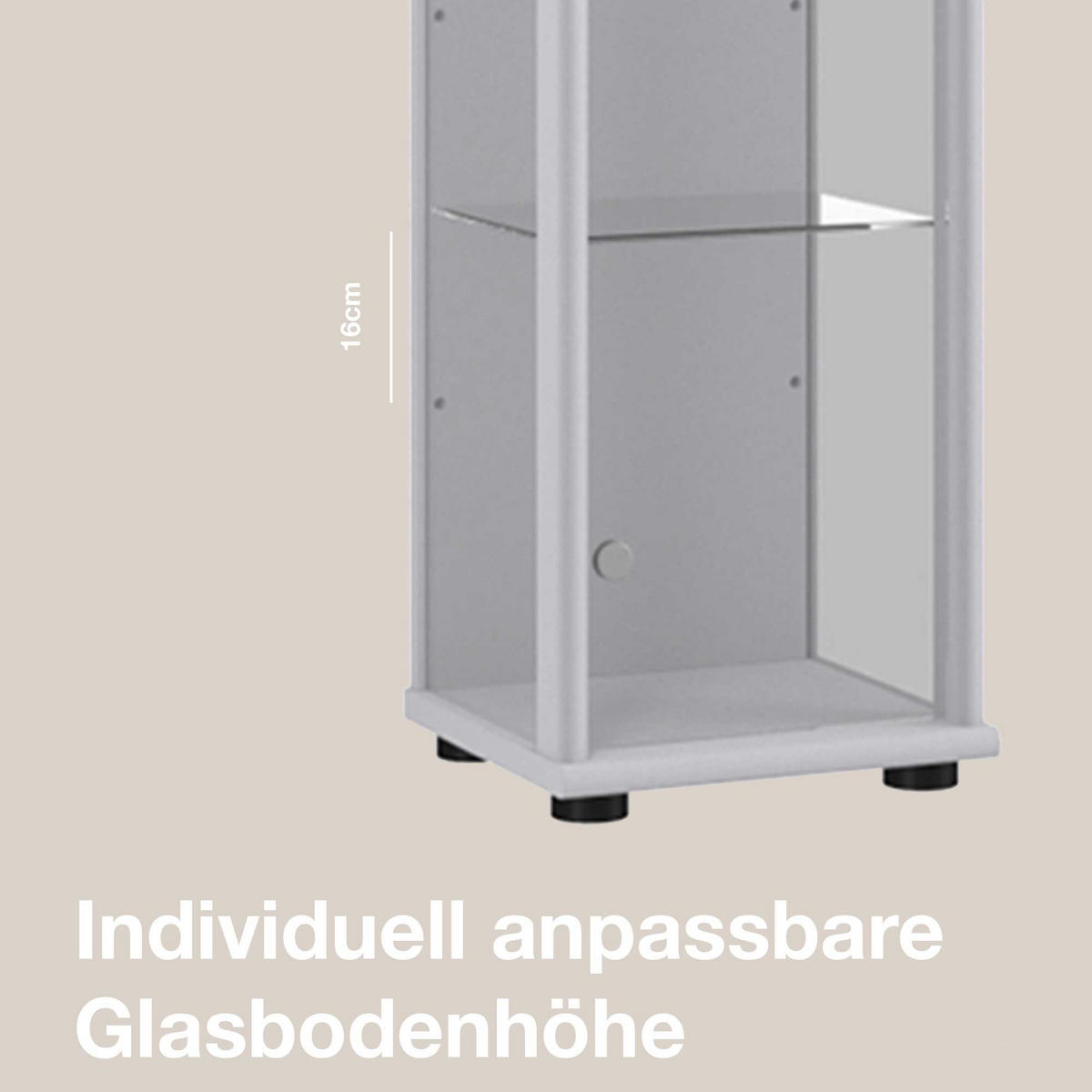 GLASVITRINE 33/37/176 cm mit LED & 4 höhenverstellbaren Glasböden - Transparent/Silberfarben, Glas/Holzwerkstoff (37/176/33cm) - K-Möbel
