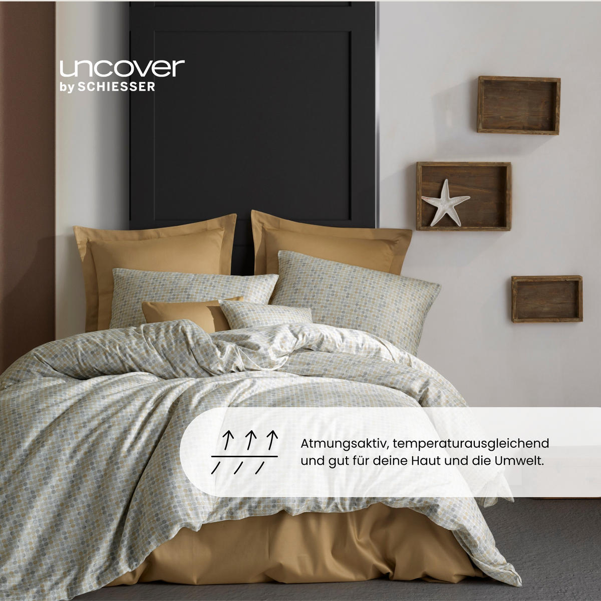 BETTWÄSCHESET Punto - Baumwollsatin - 2-teilig - 135x200cm - Beige - Beige, Textil (135/200cm) - Uncover by Schiesser