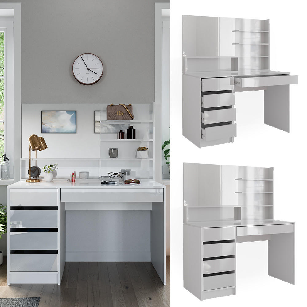 SCHMINKTISCH Sherry Weiß 145 cm mit Spiegel - Weiß, Holzwerkstoff (55/75/145cm) - Vicco