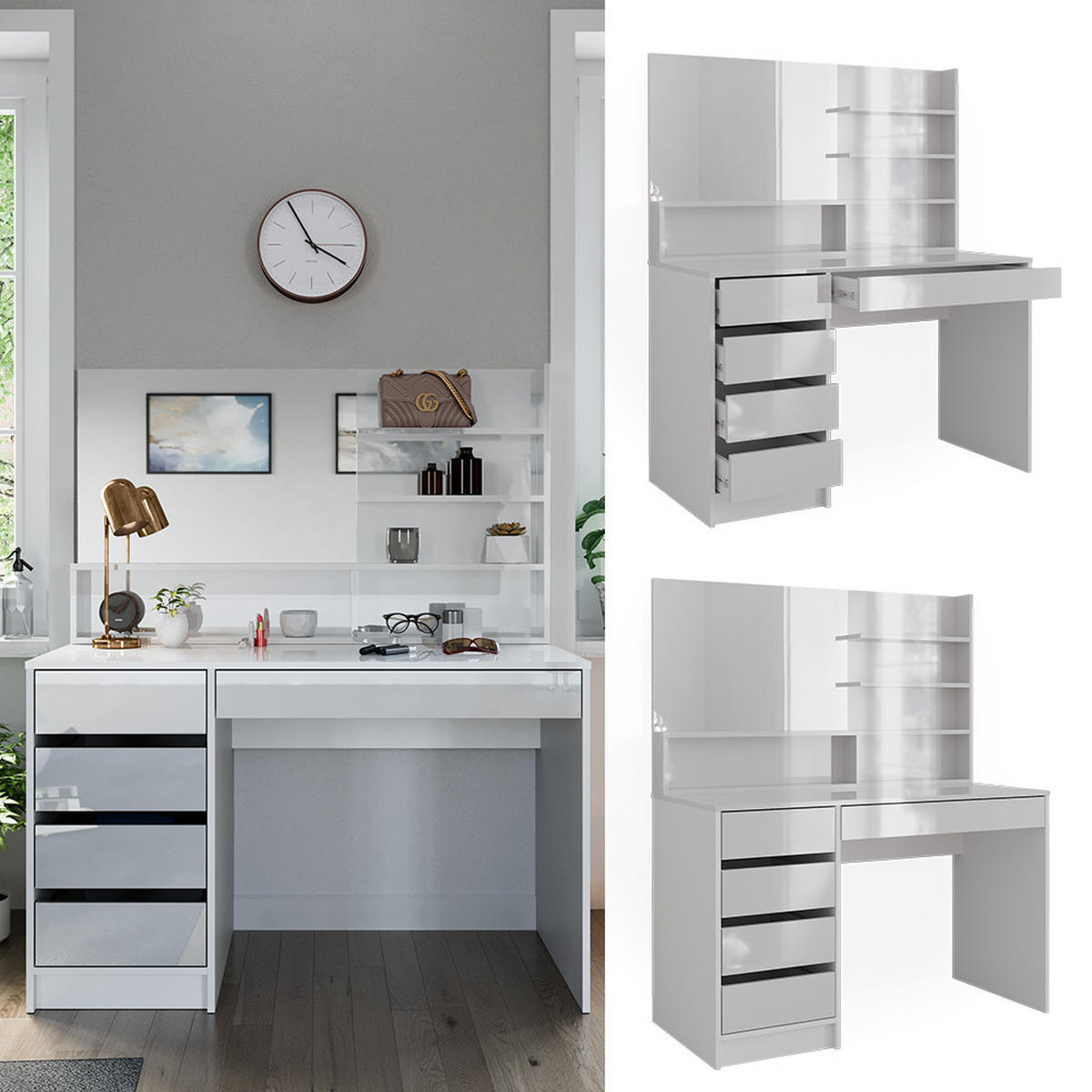 SCHMINKTISCH Sherry Weiß 145 cm mit Spiegel - Weiß, Holzwerkstoff (55/75/145cm) - Vicco