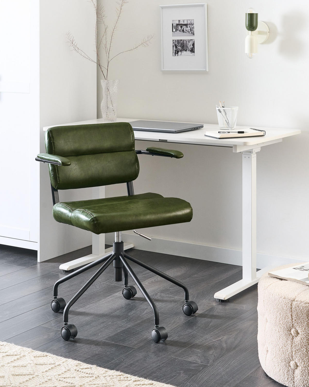 SCHREIBTISCHSTUHL Grün Candor - Dunkelgrün/Silberfarben, Kunststoff (47/74/45cm) - Beliani