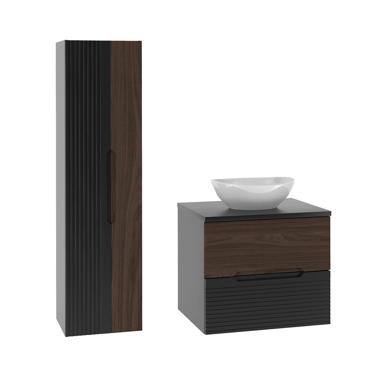 BADMÖBEL 60.6cm Sylla 2er-Set Schwarz und Holz - Schwarz, Holzwerkstoff (60.6/52.2/46.5cm) - Petits-meubles