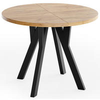 ESSTISCH Vero rund ausziehbar verlängerbar, Eiche Braun 100-300/100/77 cm - Eiche Wotan/Schwarz, Holz/Holzwerkstoff (100/300/76.5cm) - WFL GROUP