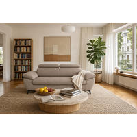 3-SITZER Karlstad Flachgewebe Braun verstell. Kopfstützen B 215 cm - Cappuccino, Kunststoff/Textil (215/84/100cm) - foamnova