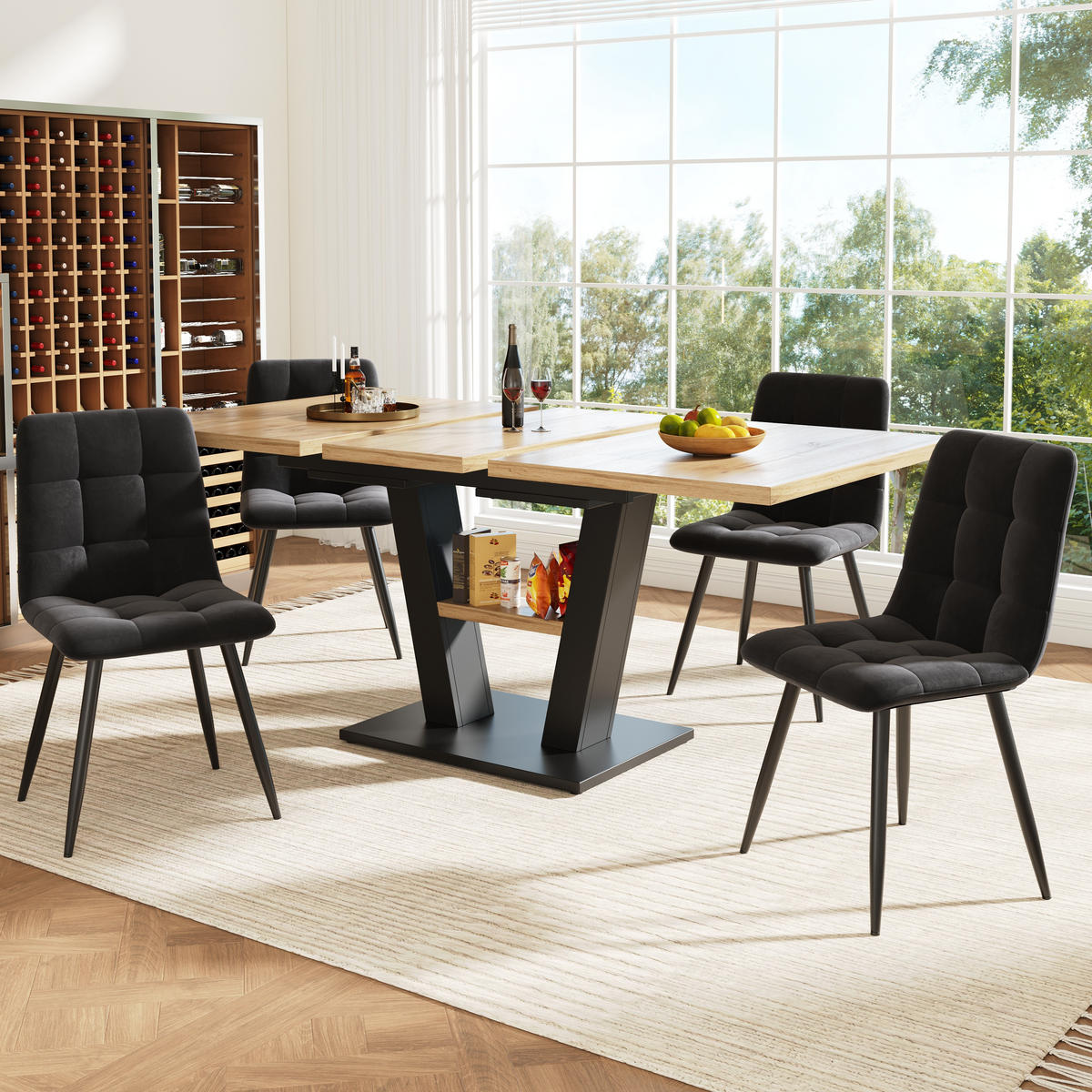 ESSTISCHSET 5-Teilig Ausziehbar 118-157x70 Cm, 4 Samtstühle, V-Beine - Multicolor, Holzwerkstoff (70/75/160cm) - FLIEKS