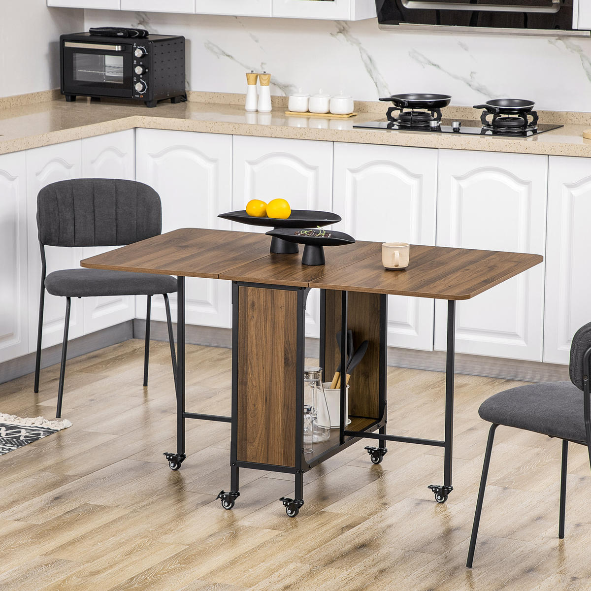 ESSTISCH klappbar, Mobiler Klapptisch für 6 Personen, mit Ablage Braun - Schwarz/Braun, Kunststoff/Metall (130/80/74cm) - HOMCOM