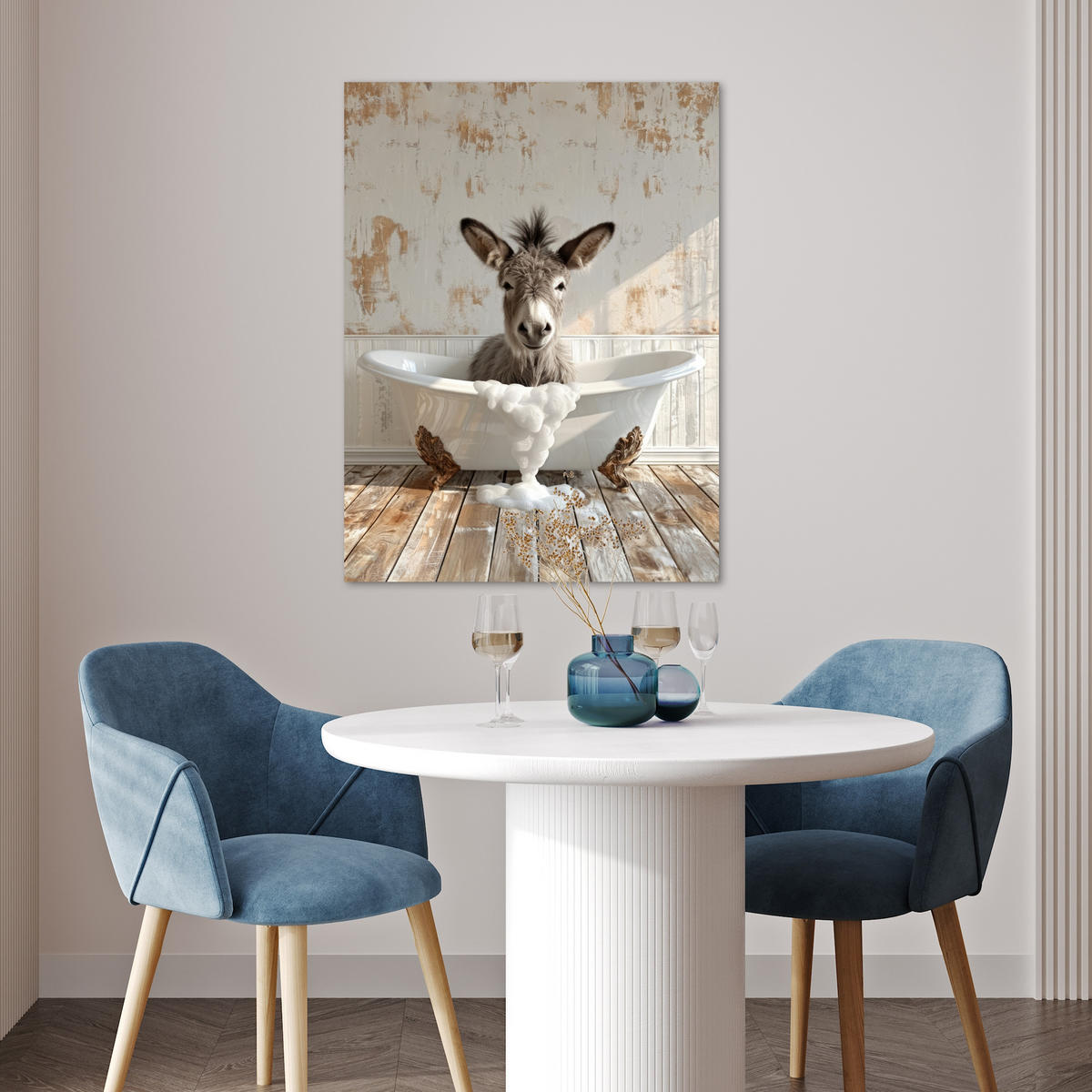 POSTER Esel - Tiere - Badewanne - Schaumstoff 60x80 cm - Weiß, Papier (60/80/0.1cm) - MuchoWow