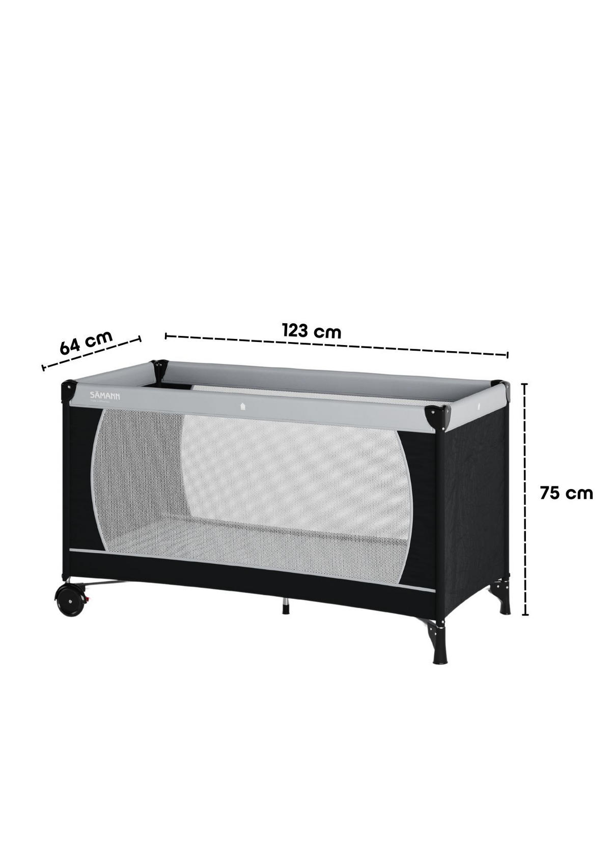 REISEBETT 60x120 cm - fold & go - mit Matratze Basic, schwarz/grau - Schwarz/Grau, Kunststoff (60/120cm) - Sämann – make a difference.