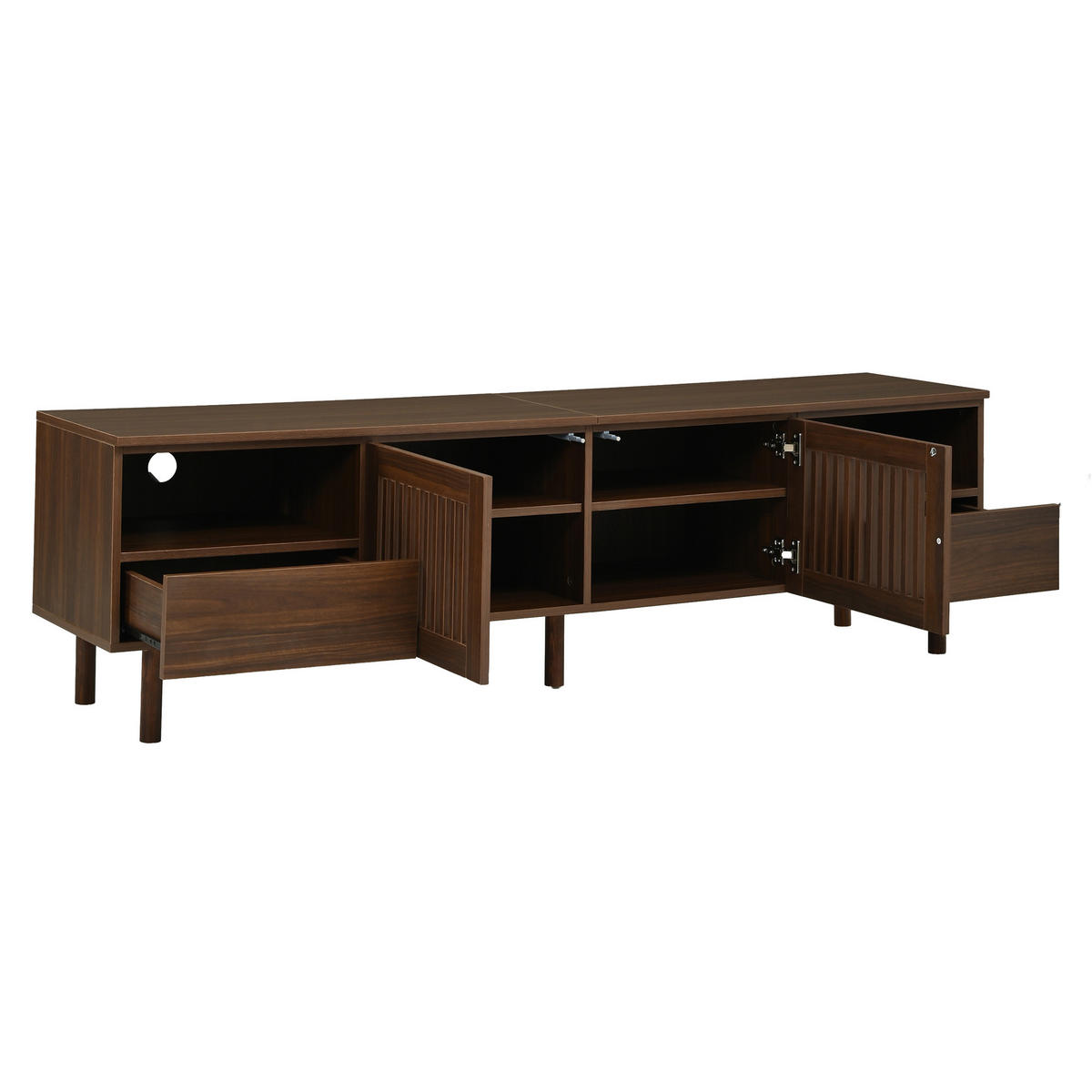 TV komoda 180/40/51 cm s rešetkastim vratima i ladicama u izgledu orahova drva - boje oraha/prirodne boje, drvni materijal (180/51/40cm) - CHICFURN