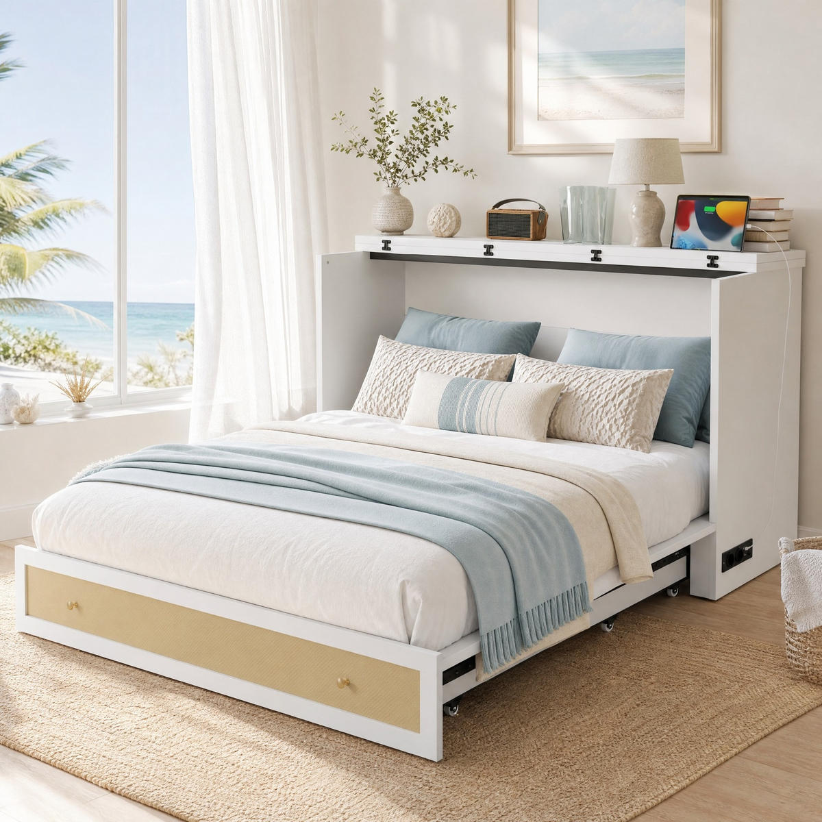 SCHRANKBETT 140/200 mit Schubladen, Regal, USB, Steckdose und umbaubarem Design in Weiß - Weiß, Holzwerkstoff (140/200cm) - EVRYAE