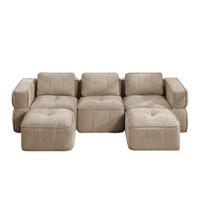 CANAPEA 3 LOCURI cu 2 taburete, minimalist, Poliester-nisipiu - nisipiu, material textil (162/67/271cm) - KOMHTOM