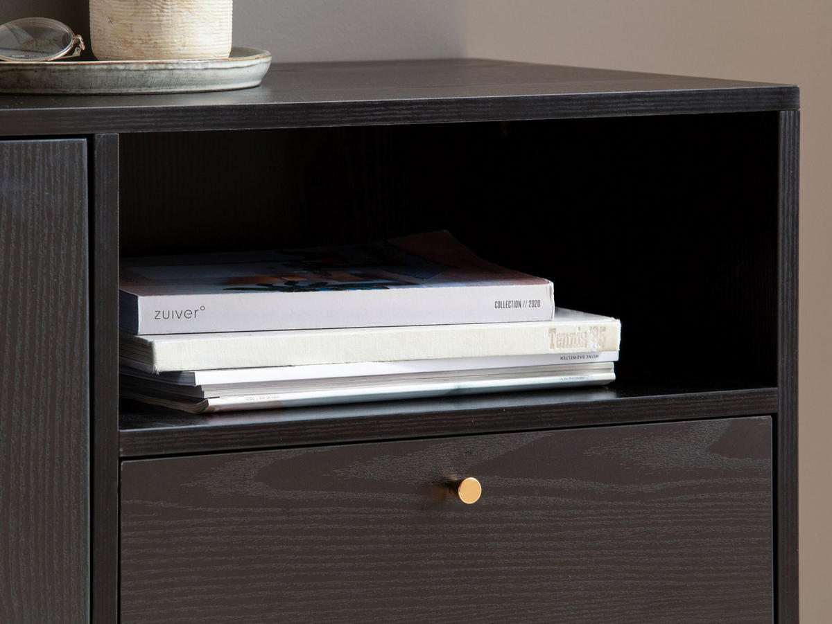 SIDEBOARD – Schwarz/Eiche-Dekor, 140x75x40 cm, mit 2 Türen, Schublade, offenes Fach - Schwarz, Holzwerkstoff/Metall (140/75/40cm) - KADIMA DESIGN
