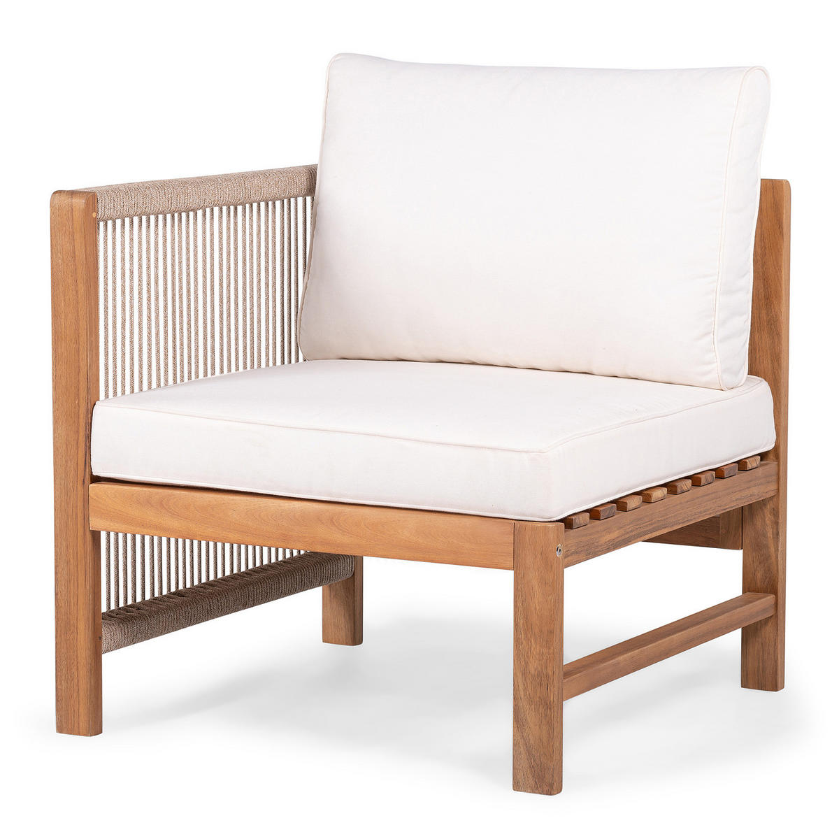 LOUNGESESSEL MIT 1 ARMLEHNE - Akazie massiv / Polyester - Braun / Beige - Beige/Braun, Holz/Textil (65/76/66cm) - home24