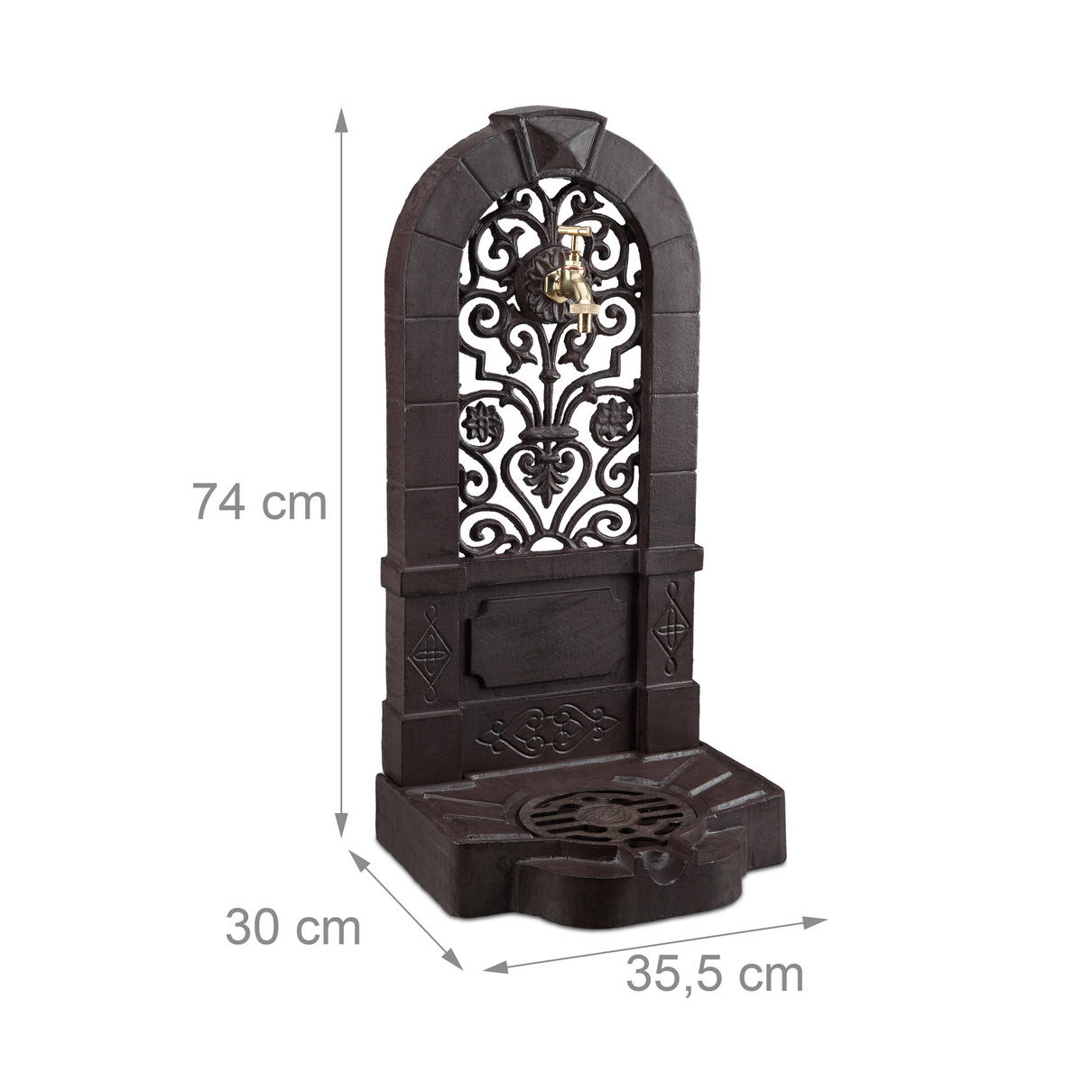 STANDBRUNNEN - Dunkelbraun, Metall (30/35.5/74cm) - Relaxdays