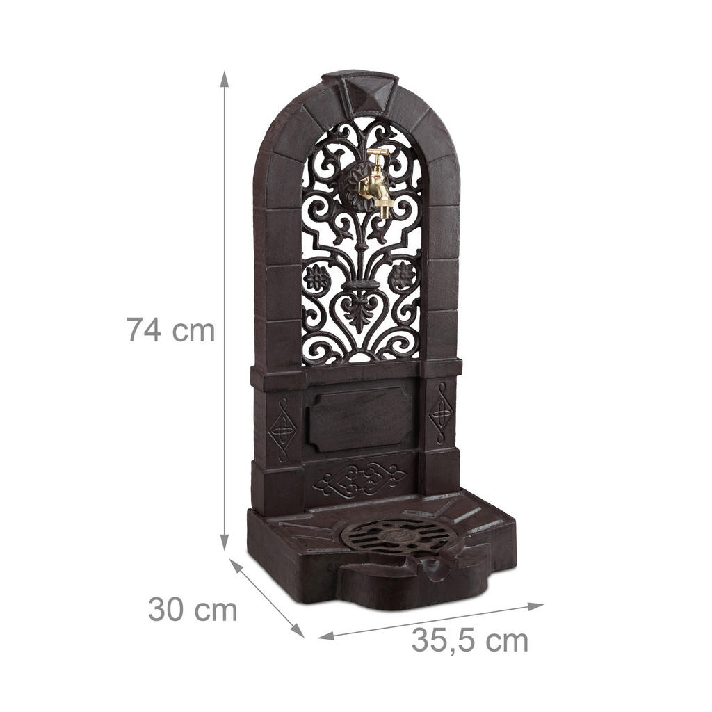 Thumbnail - Relaxdays Standbrunnen, Dunkelbraun, Metall, 35.5x74x30 cm, Gartenzubehör, Gartendeko