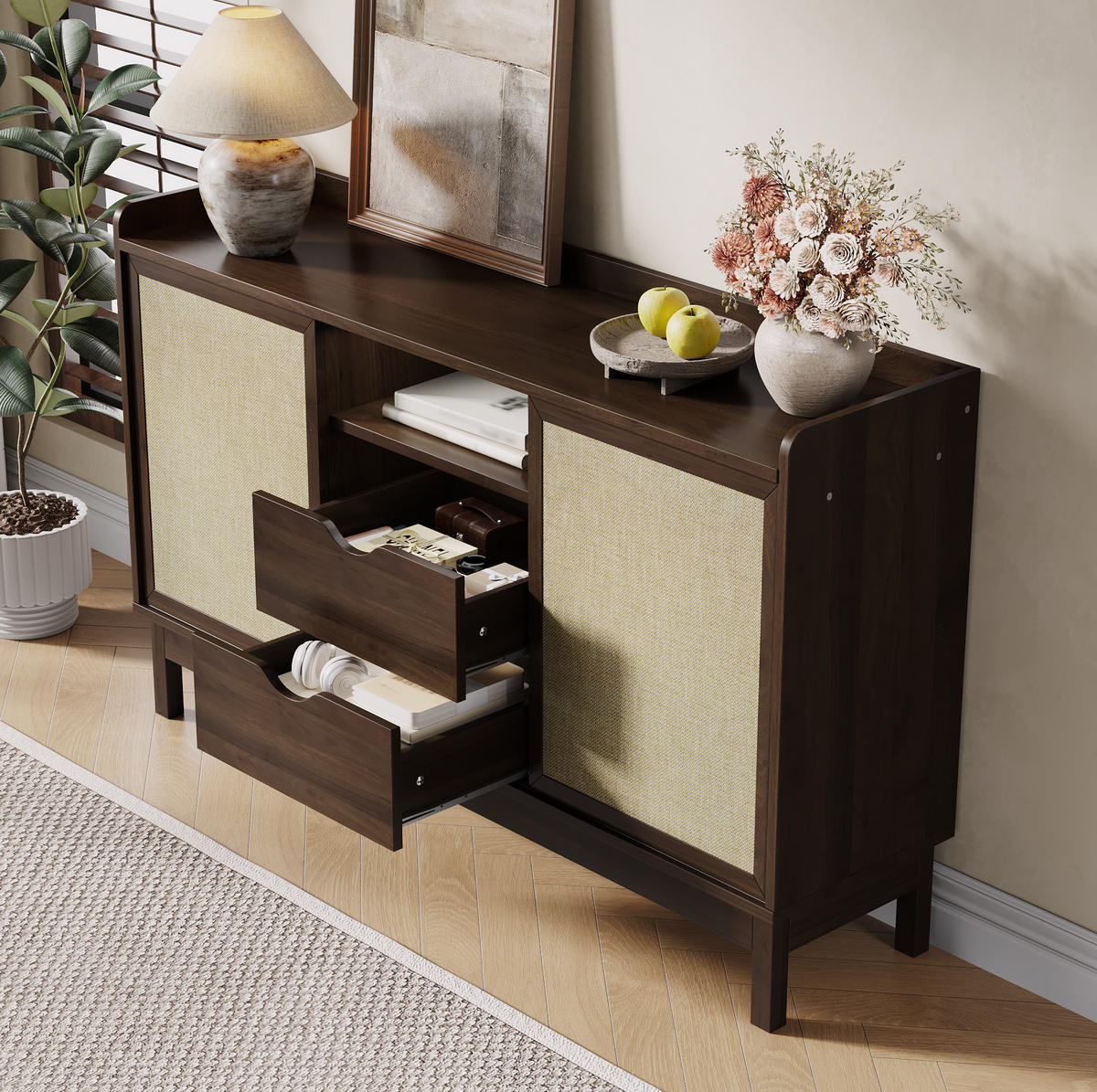 SIDEBOARD 150/39,5/80 cm mit 2 Schiebetüren & 2 Schubladen in Natur - Naturfarben, Holzwerkstoff (150/80/39.5cm) - BEAOK