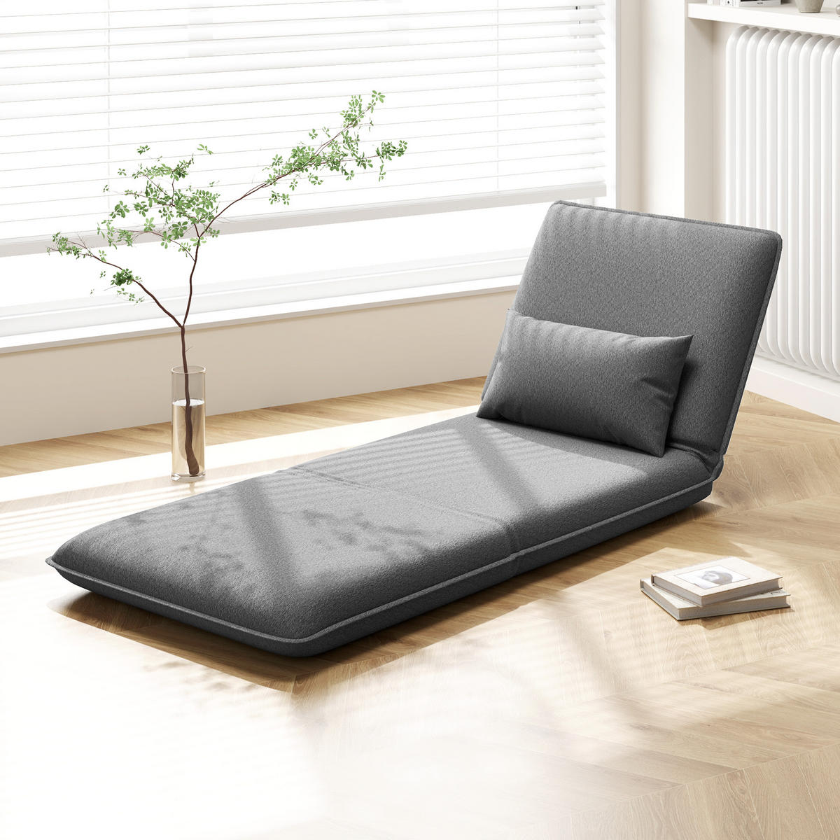 BODENSOFA 3-in-1 Klappbar Schlafsofa, Gepolstert Sofabett mit Schlaffunktion - Dunkelgrau, Textil/Metall (81/68/75cm) - HOMCOM