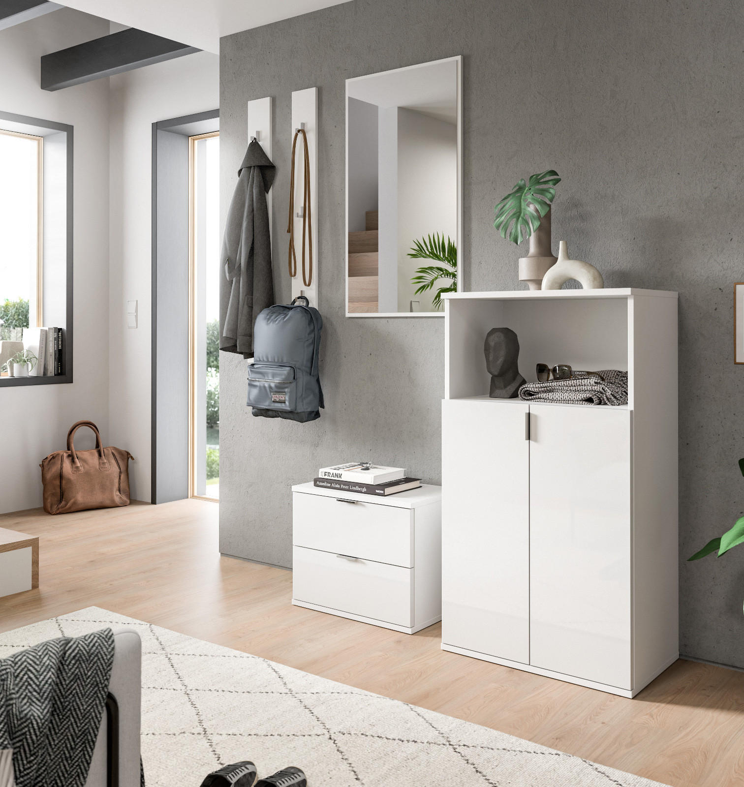 Inn.Furn Garderobenbank Weiß Hochglanz 52x42x34 cm