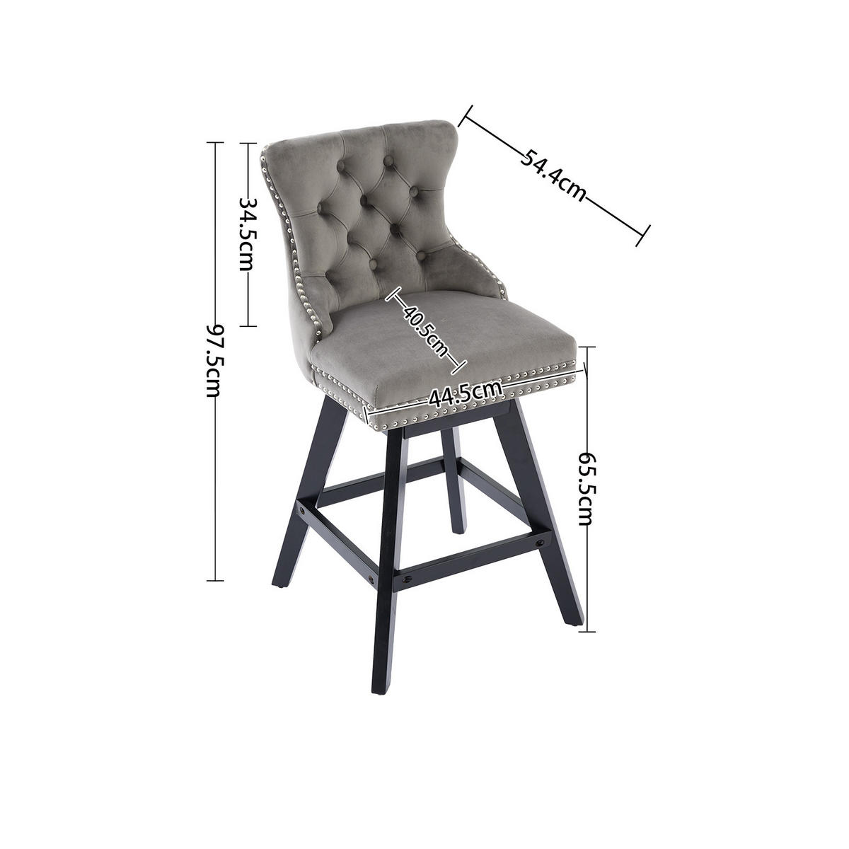 BARHOCKER 2er-Set aus Samt mit Holzbeinen, Grau - Grau, Textil (55/97.5/44.5cm)