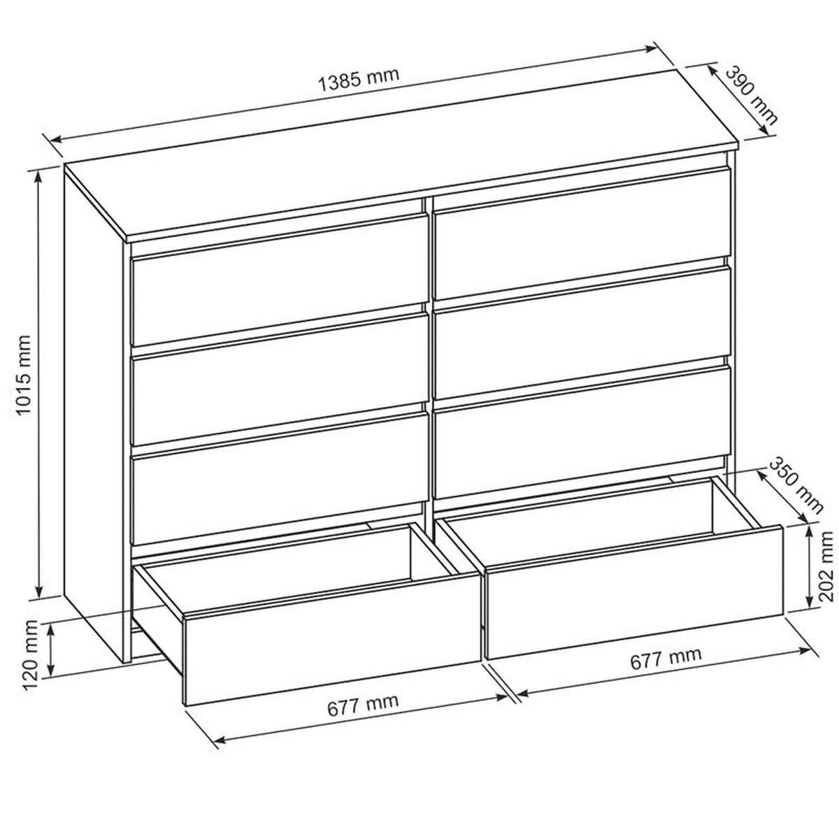 KOMMODE mit 8 Schubladen 140 cm - Weiß/Sonoma Eiche, Holzwerkstoff (138.5/101.5/39cm) - MebLocker