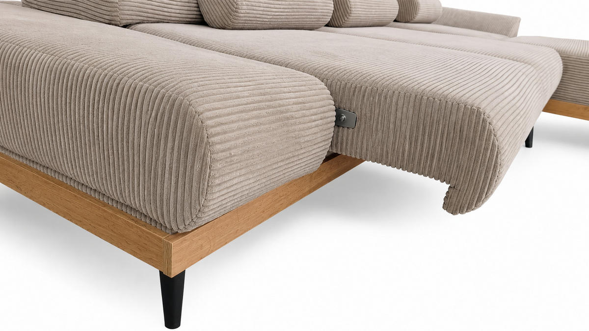 ECKSOFA MONTERO links, Cappuccino, elektr. Sitztiefe & Kopfstützen - Schwarz/Cappuccino, Textil/Metall (316/205cm) - KS Home Concept