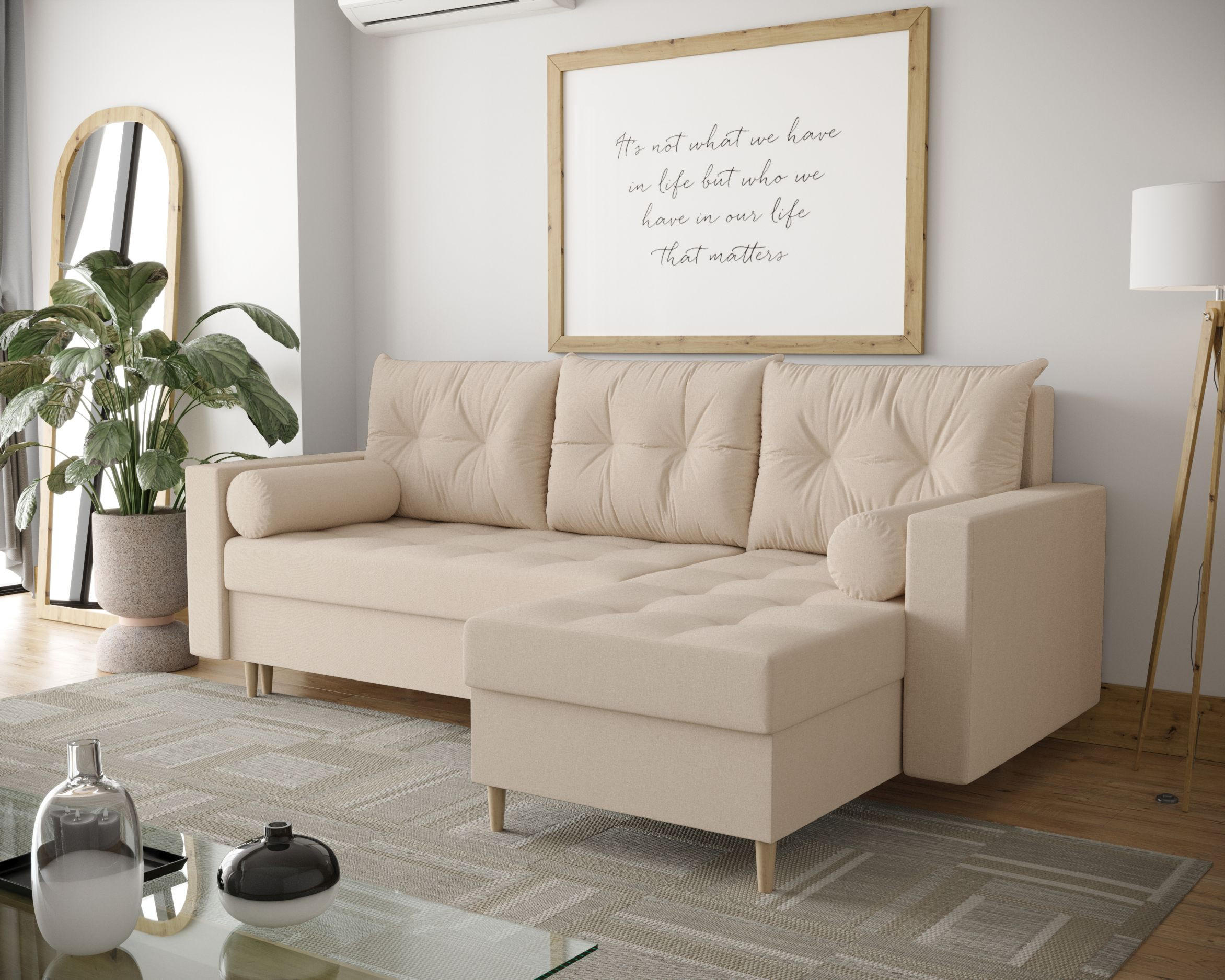 ECKSOFA SKANDI Cosmic 10 Rechts mit Schlaffunktion - Beige, Textil (230/145cm) - Bedante