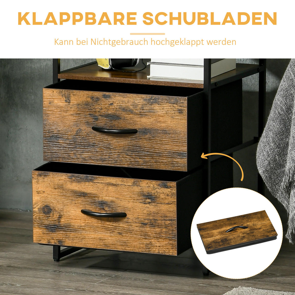 KOMMODE aus Stoff mit 2 Schubladen, Rustikal-Braun - Braun, Textil (45/70.5/40cm) - HOMCOM
