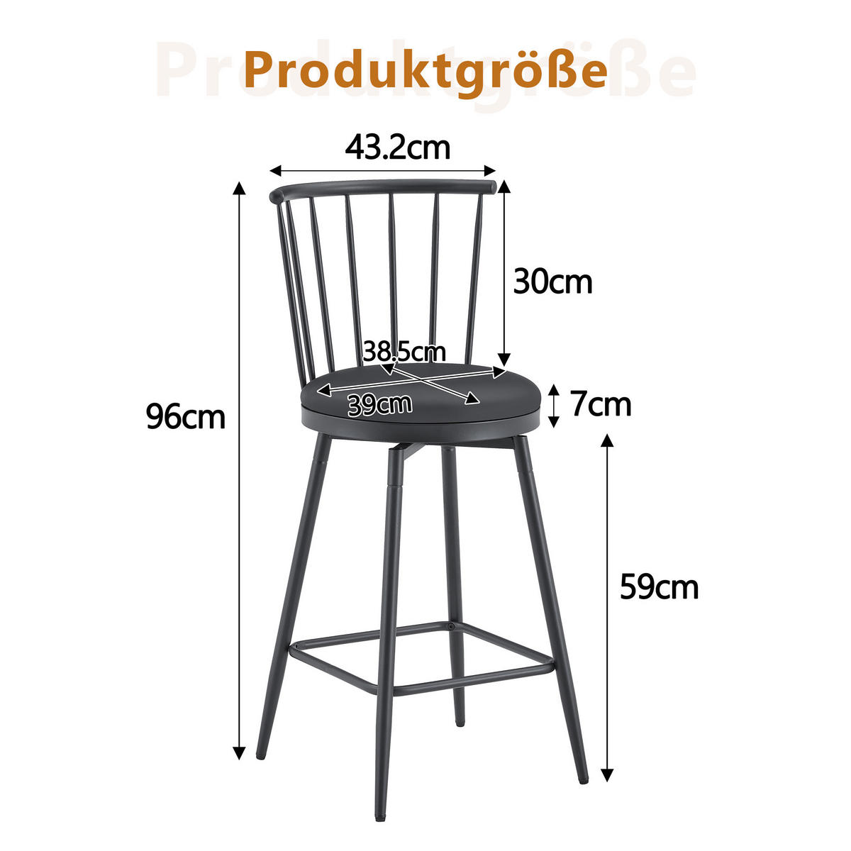 BARHOCKER DE-36667 2er Set mit PU-Bezug und Metallgestell Schwarz - Schwarz, Metall (39/96/39cm) - ComfortXL