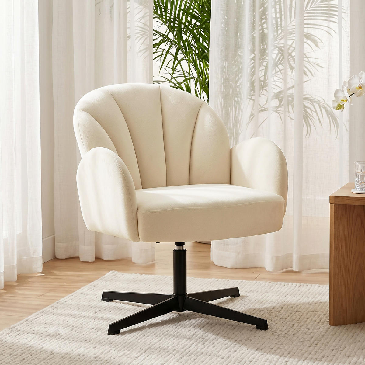 DREHSESSEL DE-13365 Muschelform & Samt Beige - Beige, Metall (64.5/80/68cm) - ComfortXL