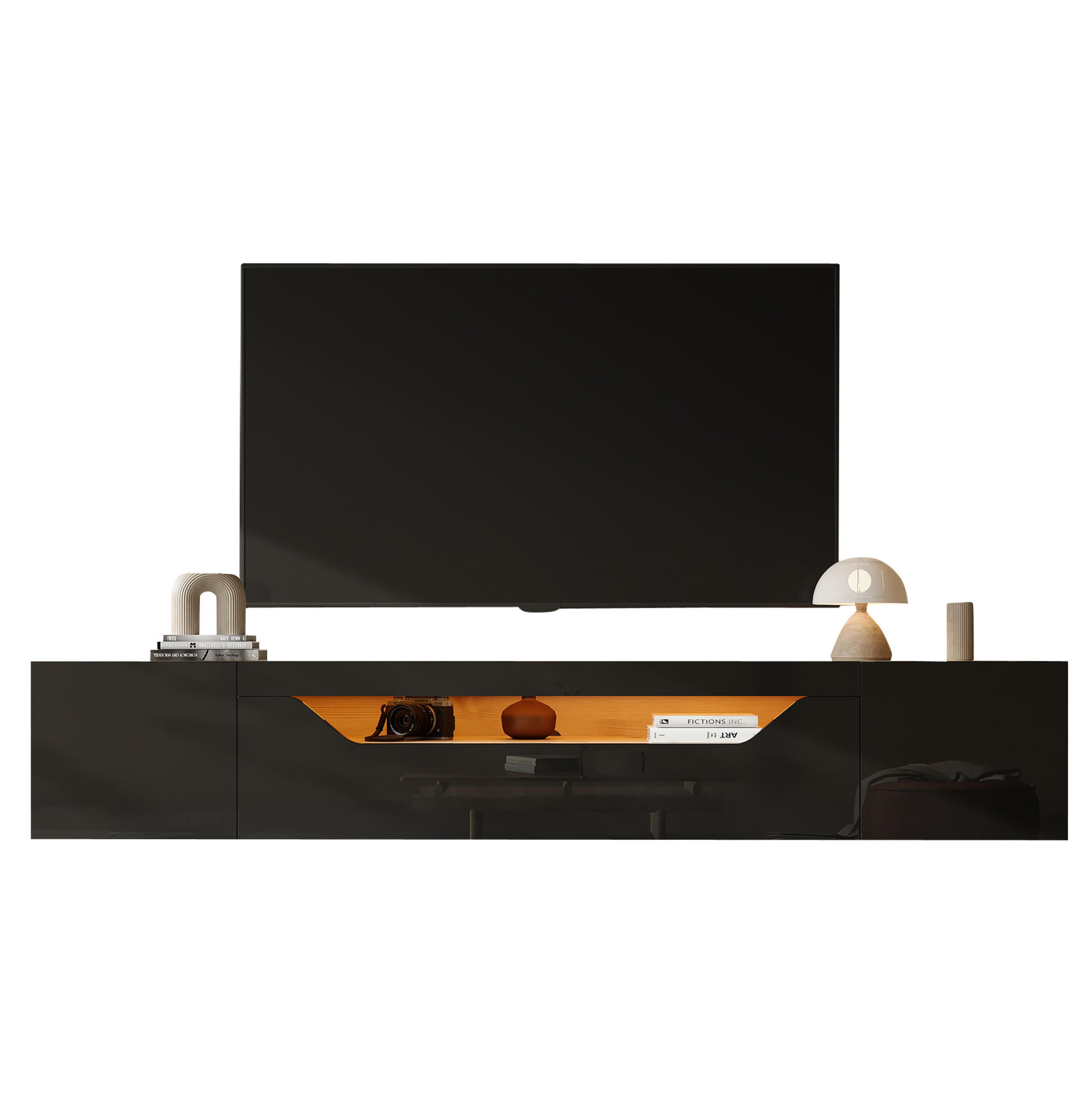 TV-SCHRANK 170/36/55 cm weiß MDF mit Goldverzierungen und Soft-Close-Scharniere - Schwarz, Holzwerkstoff (180/36/37cm) - OKWISH