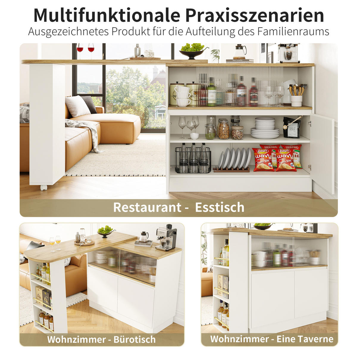 BARTISCH 90/45/100 cm drehbar mit Ablage und Glasschiebetür - Weiß, Holzwerkstoff (90/45/100cm) - BEAOK
