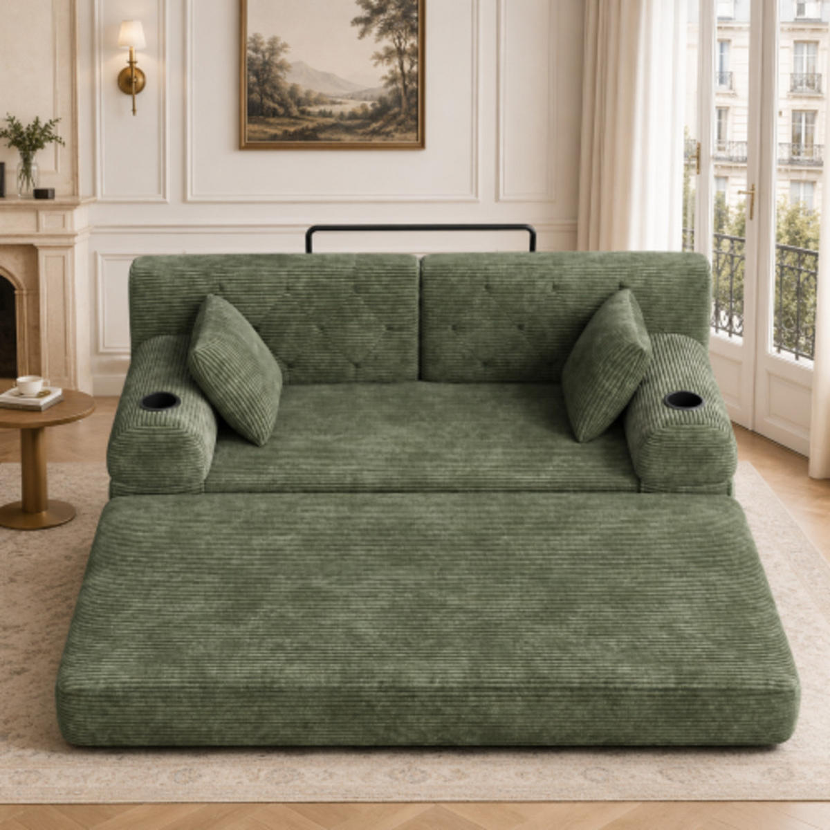 SCHLAFSOFA mit Metallrahmen grün 168×80×81 cm aus Cordstoff - Grün, Textil (80/81/168cm) - Luhomfu