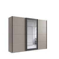 SKŘÍŇ S POSUVNÝMI DVEŘMI, 3dveřová, 270 × 210 × 65 cm (Š×V×H), zrcadlové dveře, v pískově šedé barvě s akcenty v antracitové barvě / 22007 - barva hliníku/černá, kov/kompozitní dřevo (270/208/65cm) - luma-home