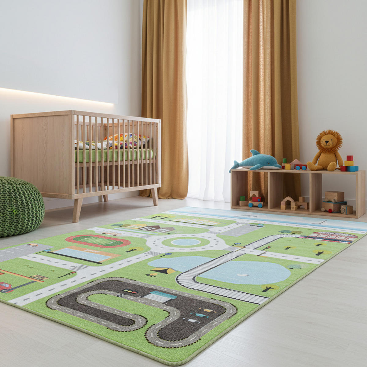 KINDERTEPPICH Spielstraße Pflegeleicht Waschbar Kinderzimmer OEKO-TEX Grün 140x200 cm Flur – TRAUN - Grün, Textil (140/200cm) - KADIMA DESIGN