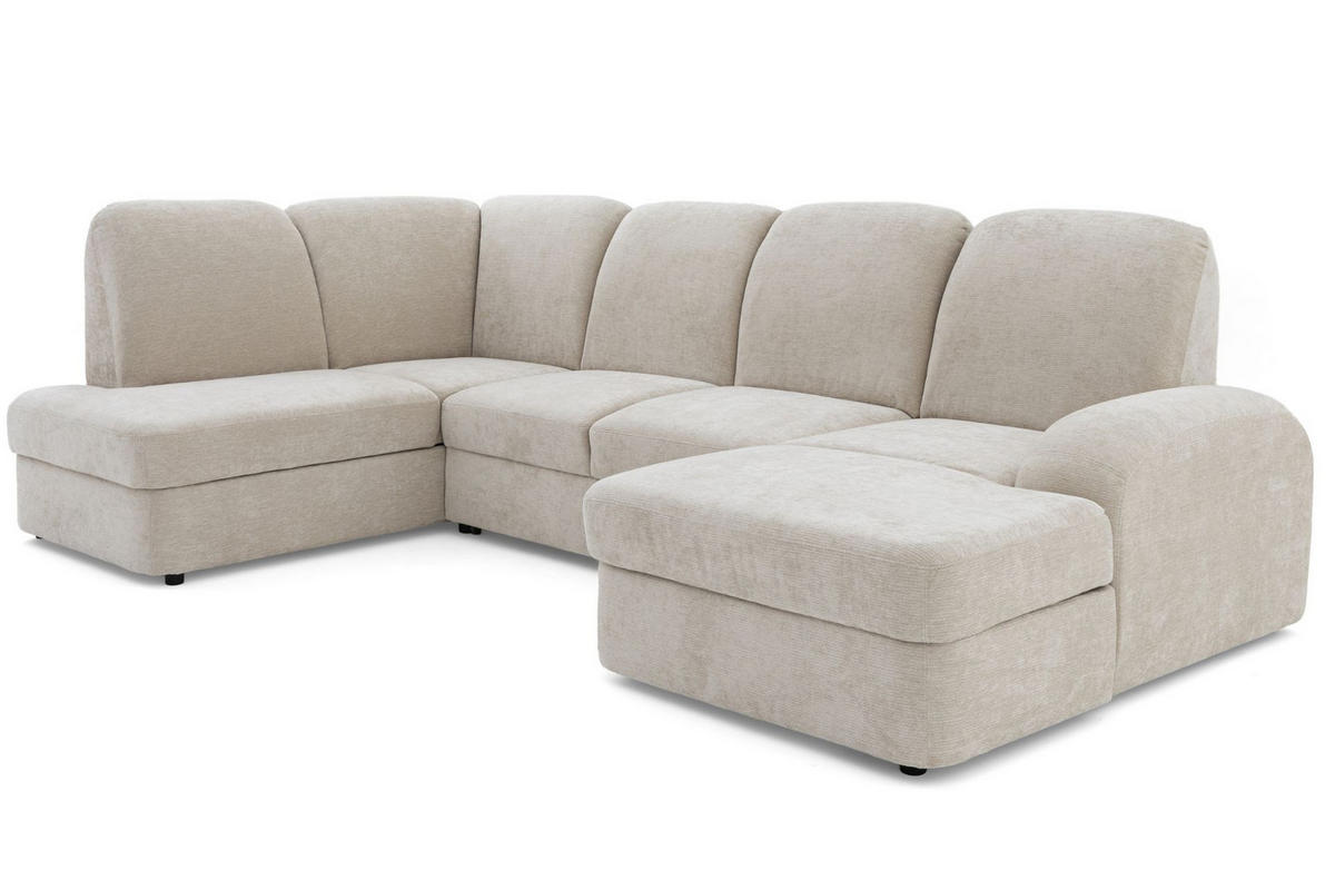 ECKSOFA VIBE U Links mit Schlaffunktion 129x263 Chenille Beige - Beige/Schwarz, Holz/Kunststoff (280/102/186cm) - Muffo